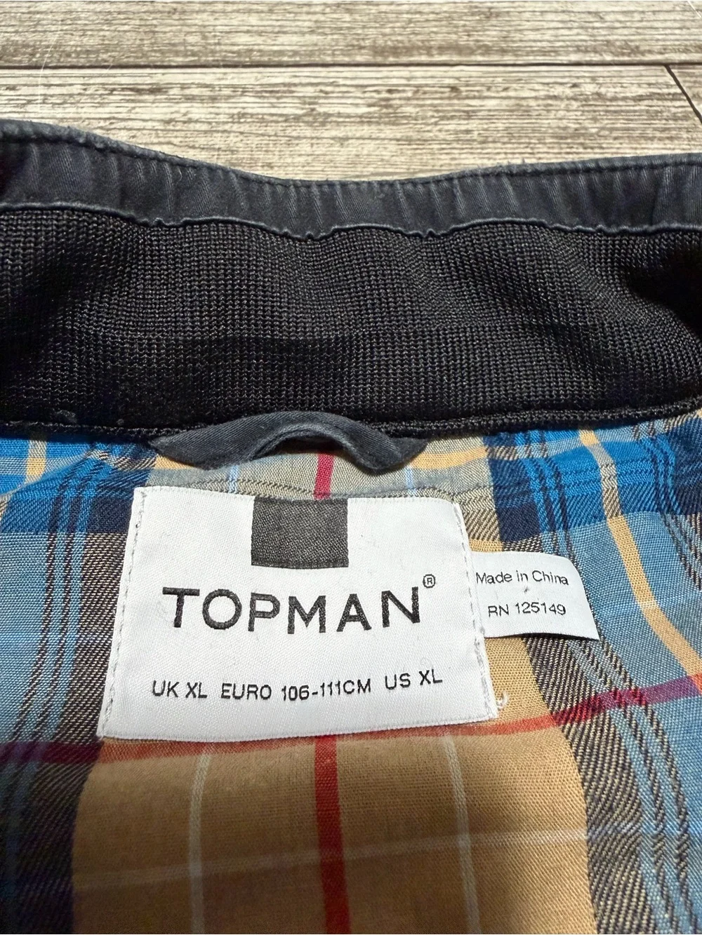 Topman Harrington Jacket Men’s XL Faded Black Or Gray Full Zip Plaid Lined